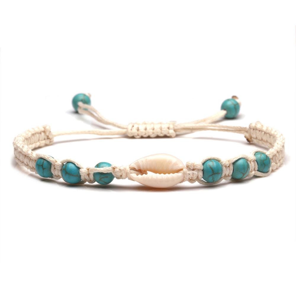 Cowrie Shell and Beads Bracelet | Woven Cotton Wax Cord Bracelet with African Lucky Charm | Friendship, Surf, Macrame , Shell bracelet