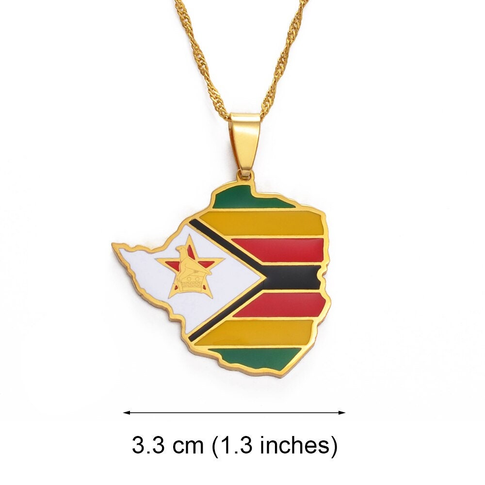 Zimbabwe Map and Flag Necklace