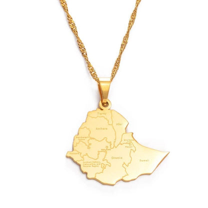 Ethiopia Map and Flag Necklace