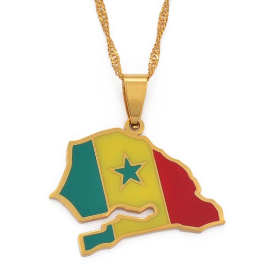 Senegal Map and Flag Necklace