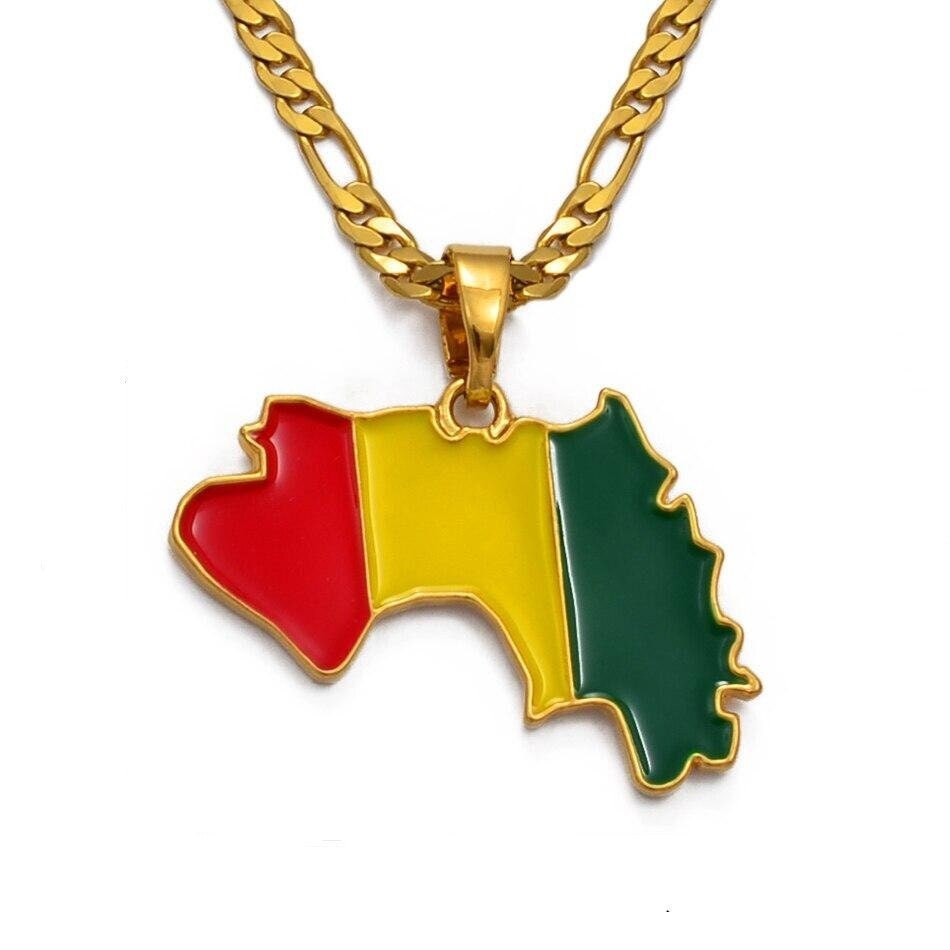 Guinea Conakry Map and Flag Necklace