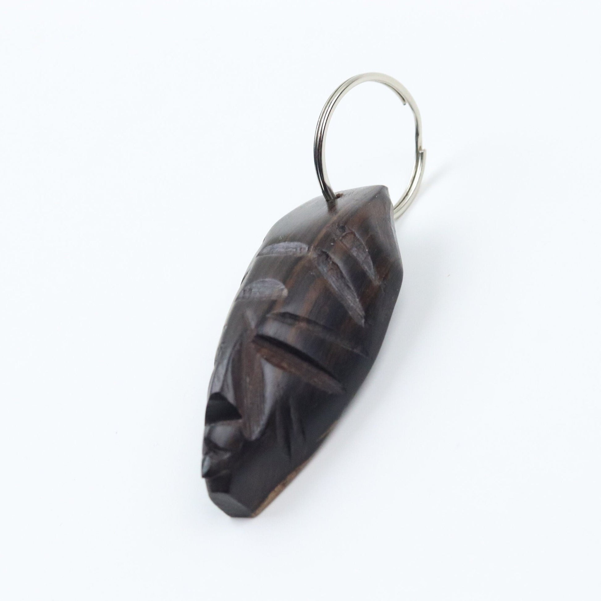 African Mask Keychain | Unique Wooden Handmade Carved Natural Wood Piece Made by Artisans and Imported from Mali, West Africa