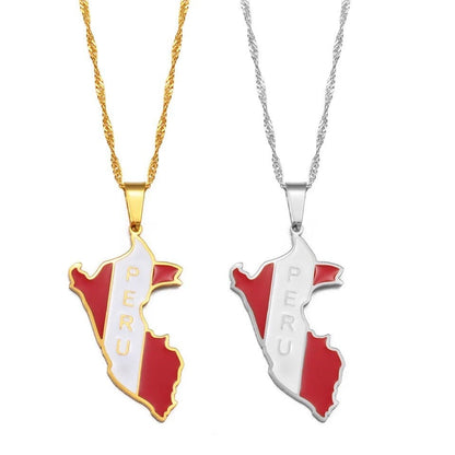 Peru Map and Flag Necklace