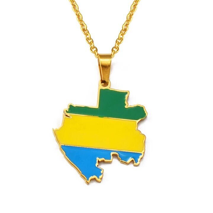 Gabon Map and Flag Necklace