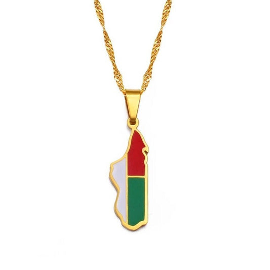 Madagascar Map and Flag Necklace