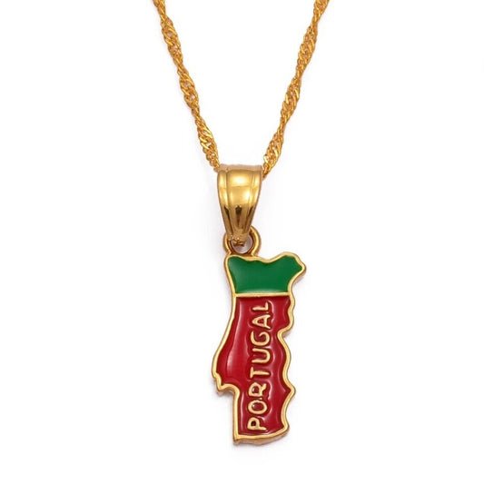 Portugal Map and Flag Necklace