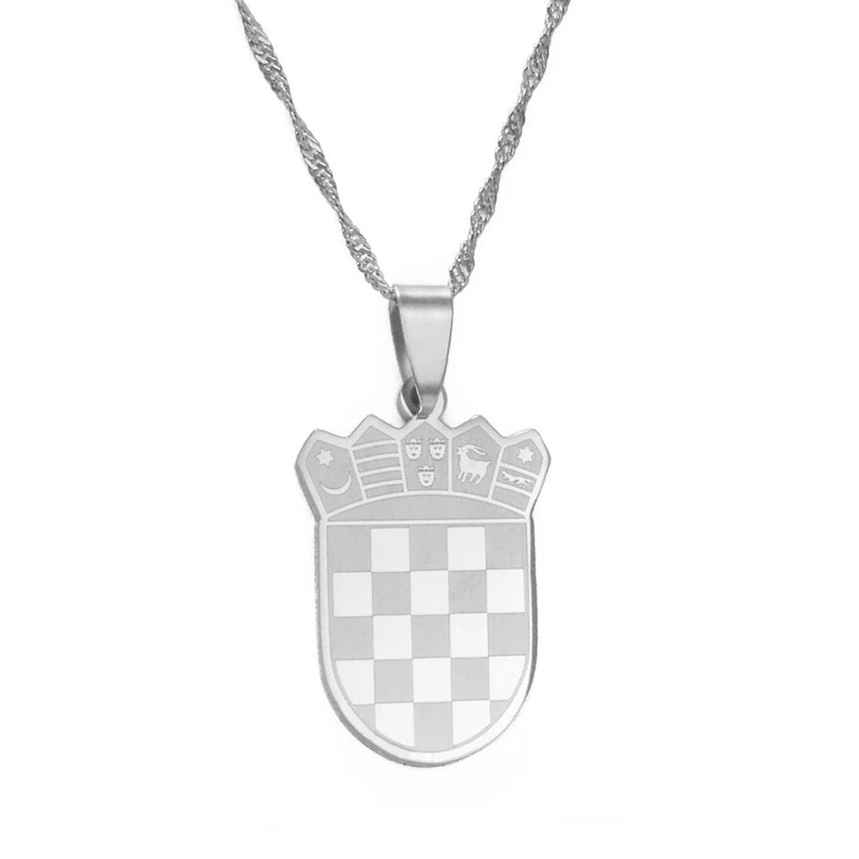 Croatia Coat of Arm Necklace | Pendant Necklace of the Grb Republike Hrvatske | Golden, Silver and Full Color Unisex Style for Men and Women