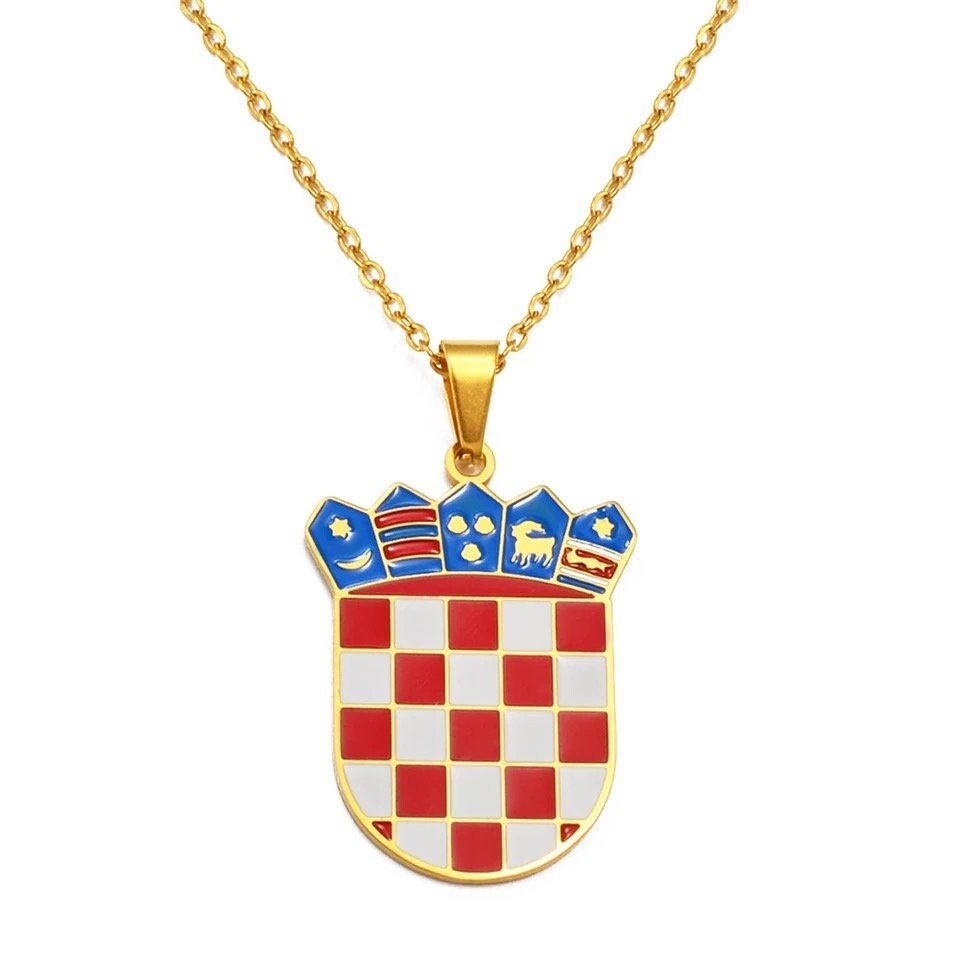 Croatia Coat of Arm Necklace | Pendant Necklace of the Grb Republike Hrvatske | Golden, Silver and Full Color Unisex Style for Men and Women