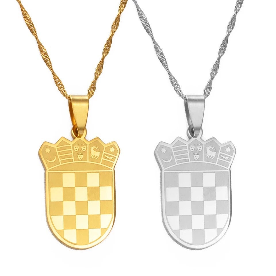 Croatia Coat of Arm Necklace | Pendant Necklace of the Grb Republike Hrvatske | Golden, Silver and Full Color Unisex Style for Men and Women