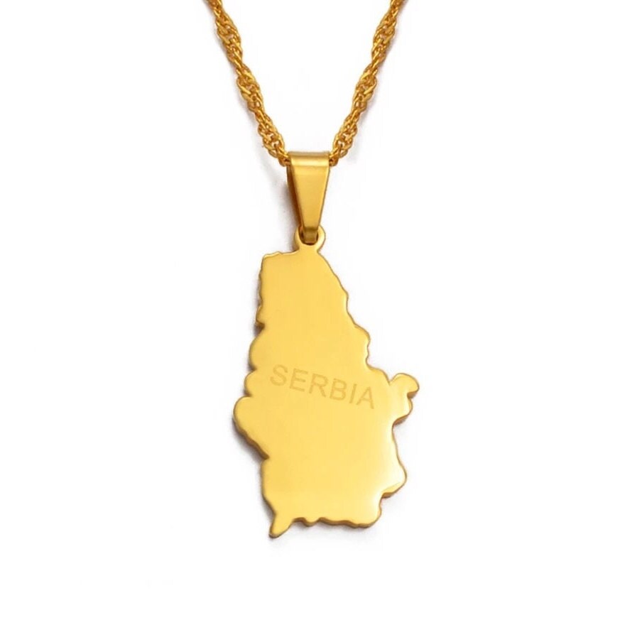 Serbia Map and Flag Necklace