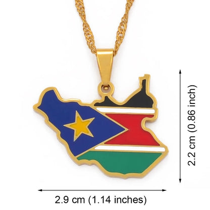 South Sudan Map and Flag Necklace