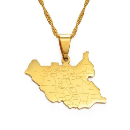 South Sudan Map and Flag Necklace