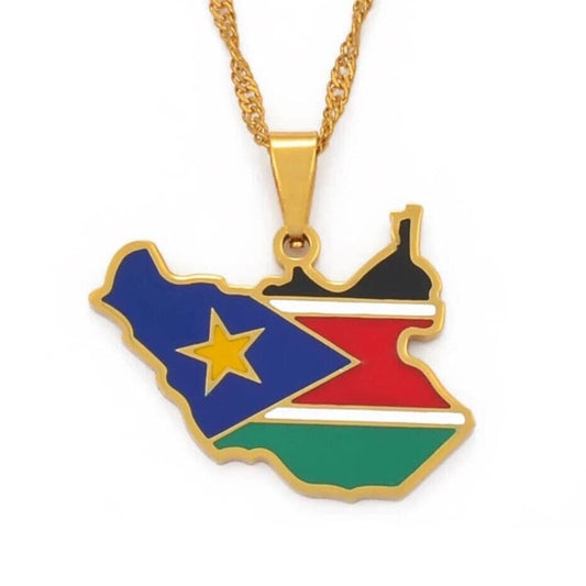 South Sudan Map and Flag Necklace