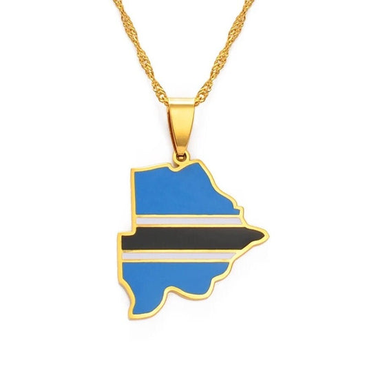 Botswana Map and Flag Necklace