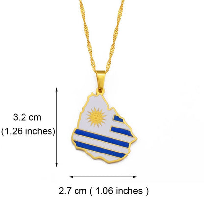 Uruguay Map and Flag Necklace