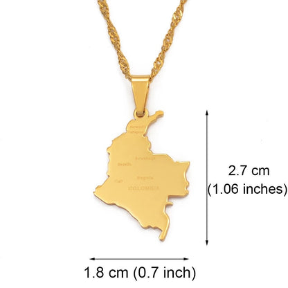 Colombia Map and Flag Necklace