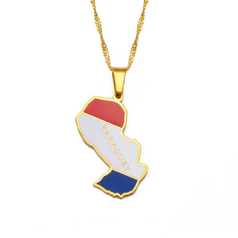 Paraguay Map and Flag Necklace