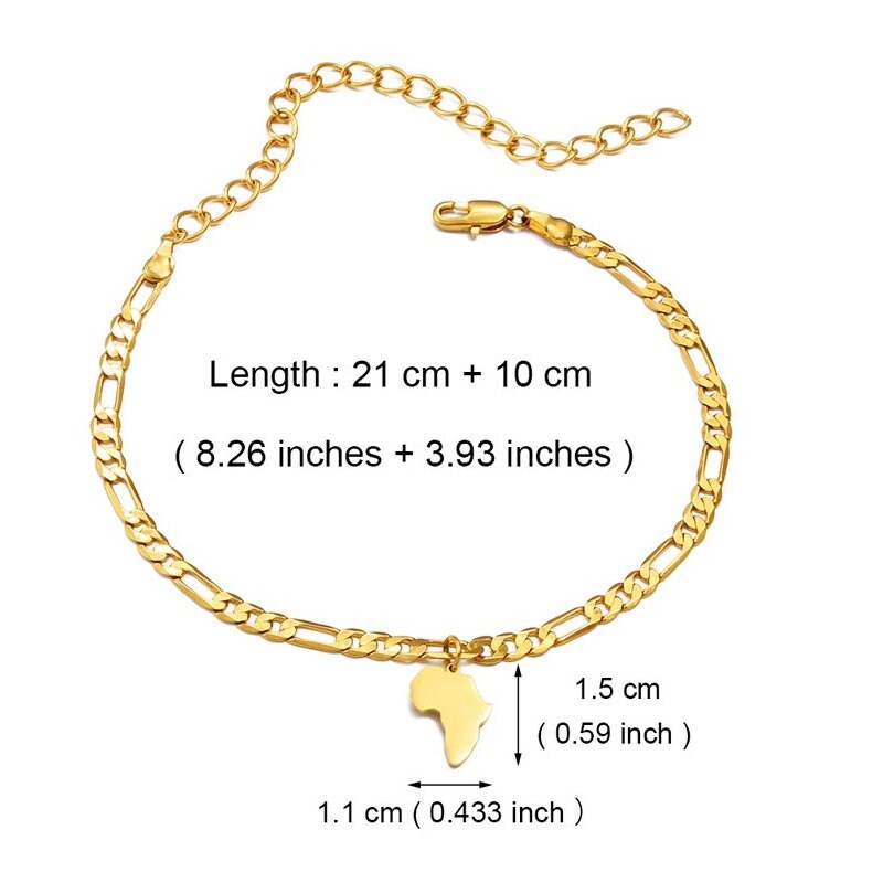 Mini Africa Map Anklet | Gold or Silver Plated Unisex Style of the African Continent for Both Men and Women ankle bracelet