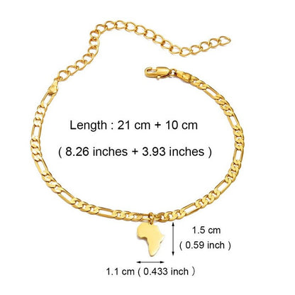 Mini Africa Map Anklet | Gold or Silver Plated Unisex Style of the African Continent for Both Men and Women ankle bracelet