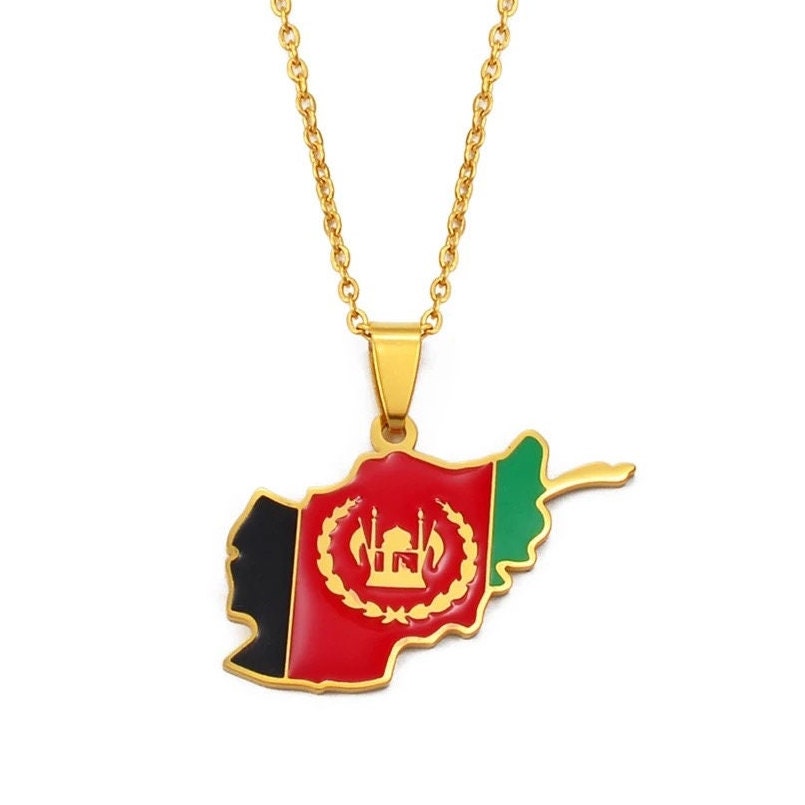 Afghanistan Map and Flag Necklace