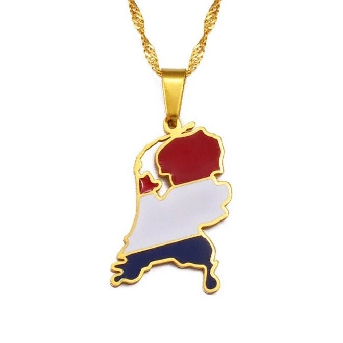 Netherlands Map and Flag Necklace