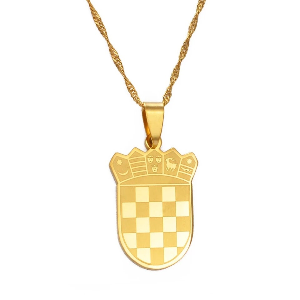 Croatia Coat of Arm Necklace | Pendant Necklace of the Grb Republike Hrvatske | Golden, Silver and Full Color Unisex Style for Men and Women