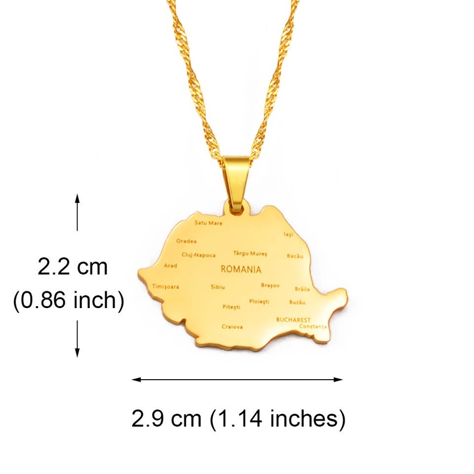 Romania Map and Flag Necklace