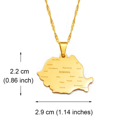 Romania Map and Flag Necklace