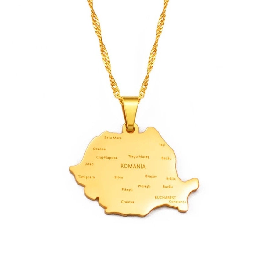 Romania Map and Flag Necklace