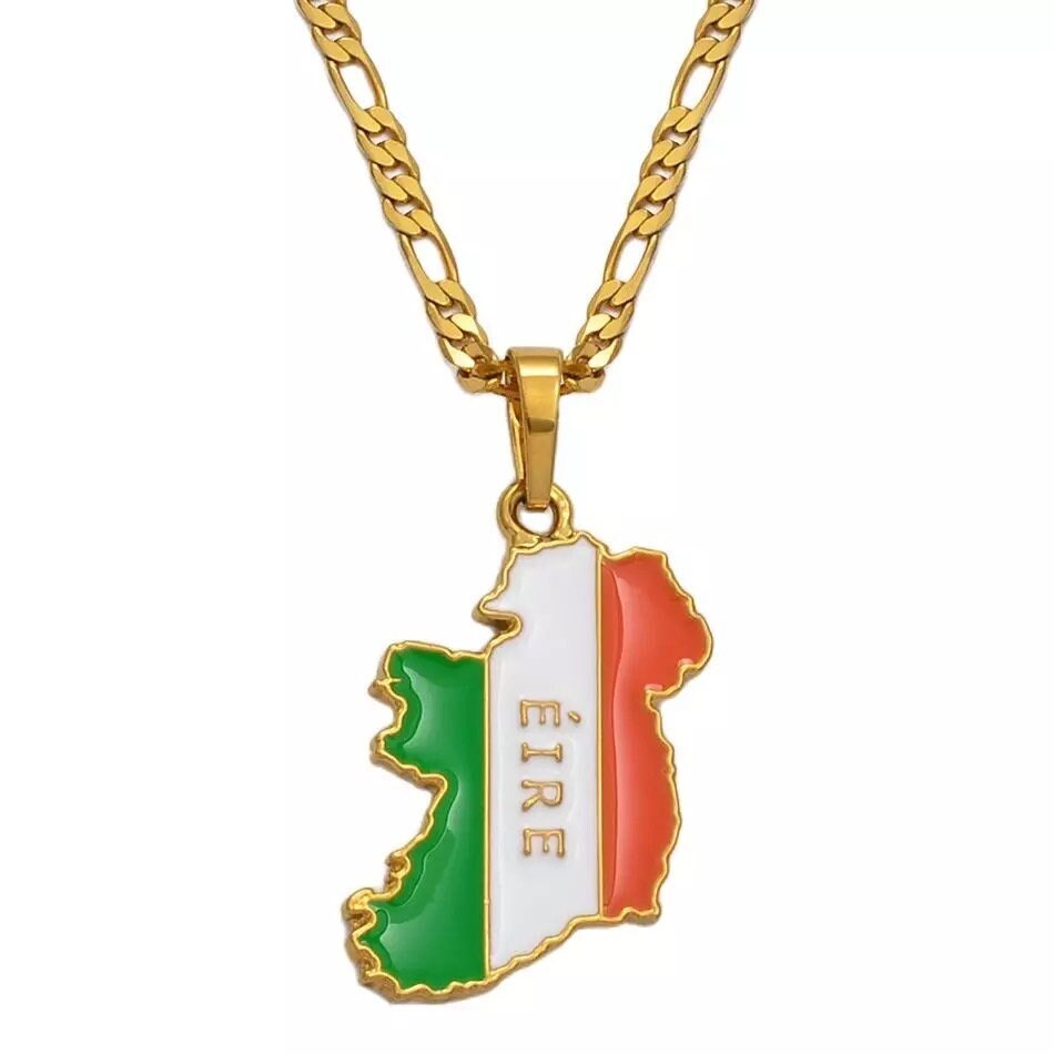 Ireland Map and Flag Necklace