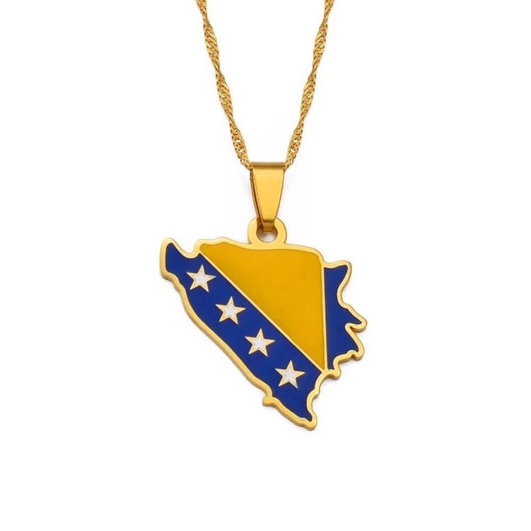 Bosnia Map and Flag Necklace