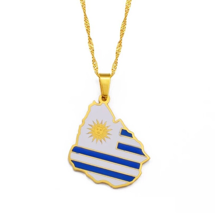 Uruguay Map and Flag Necklace