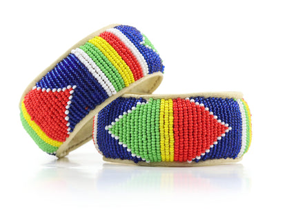 Bead and Leather Bracelets | Colorful Beaded African Style Bangle With Leather | Authentic Handmade Accessory Imported from Mali