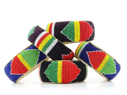 Bead and Leather Bracelets | Colorful Beaded African Style Bangle With Leather | Authentic Handmade Accessory Imported from Mali