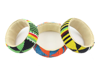 Bead and Leather Bracelets | Colorful Beaded African Style Bangle With Leather | Authentic Handmade Accessory Imported from Mali