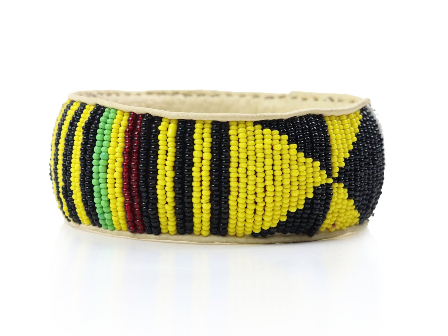 Bead and Leather Bracelets | Colorful Beaded African Style Bangle With Leather | Authentic Handmade Accessory Imported from Mali