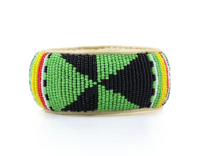 Bead and Leather Bracelets | Colorful Beaded African Style Bangle With Leather | Authentic Handmade Accessory Imported from Mali