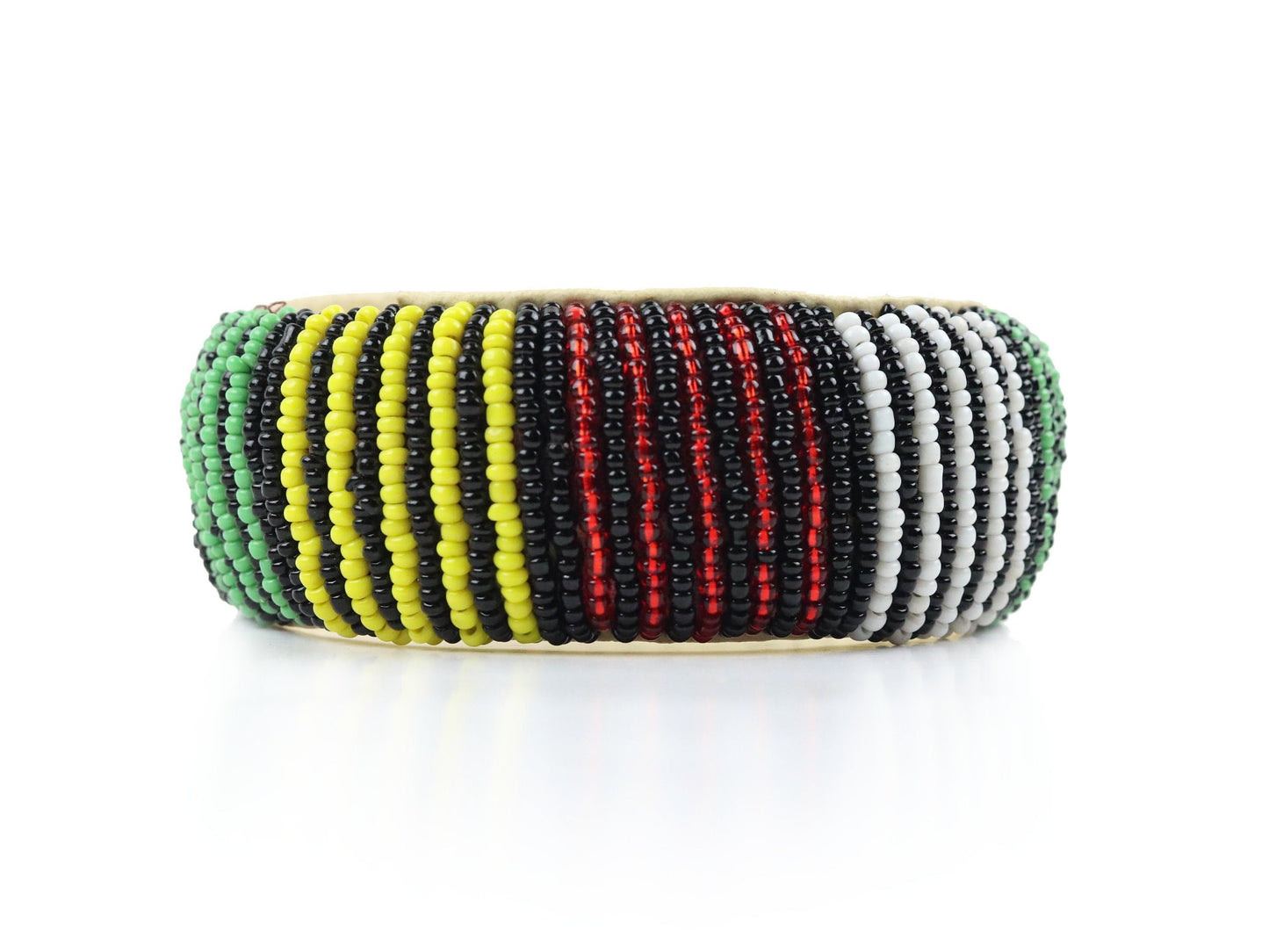 Bead and Leather Bracelets | Colorful Beaded African Style Patterns Bangle With Leather | Authentic Handmade Accessory Imported from Mali