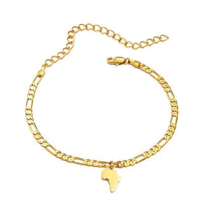 Mini Africa Map Anklet | Gold or Silver Plated Unisex Style of the African Continent for Both Men and Women ankle bracelet