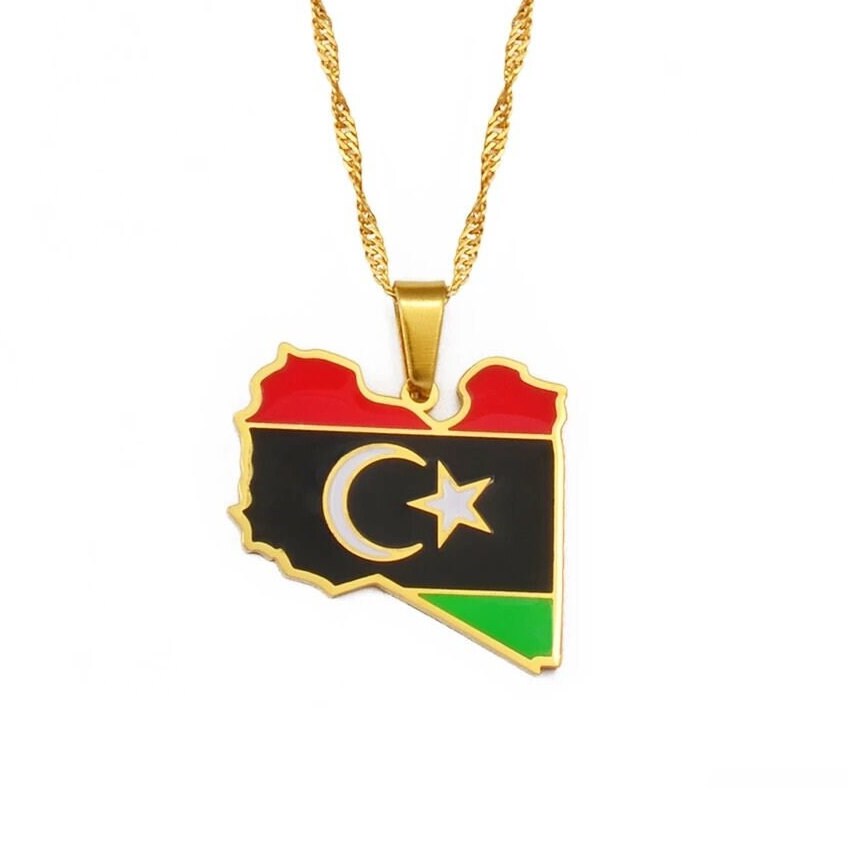 Libya Map and Flag Necklace