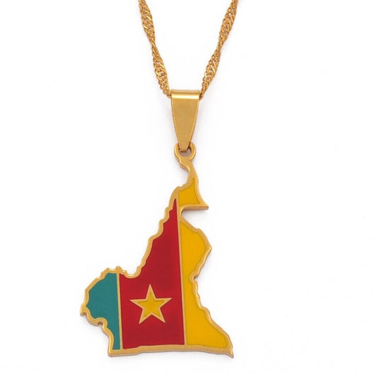 Cameroon Map and Flag Necklace