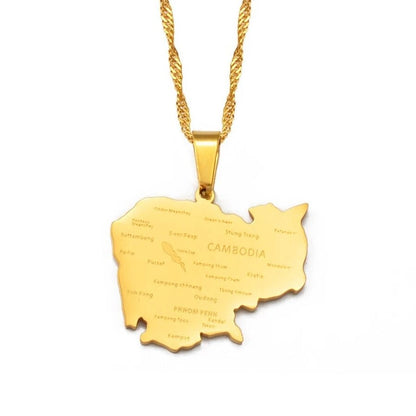 Cambodia Map Necklace