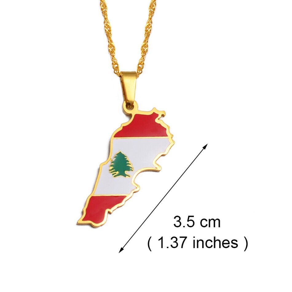 Lebanon Map and Flag Necklace