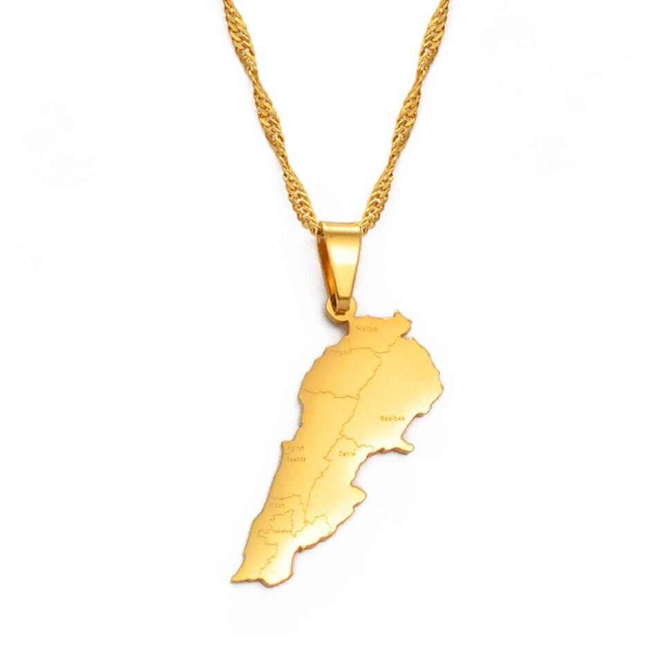 Lebanon Map and Flag Necklace