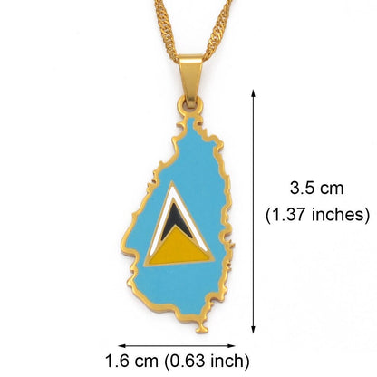 Saint Lucia Map and Flag Necklace