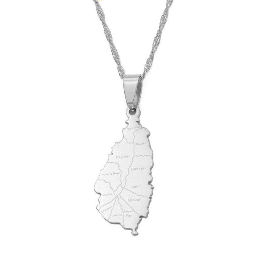 Saint Lucia Map and Flag Necklace