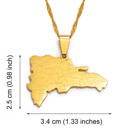 Dominican Republic Map and Flag Necklace