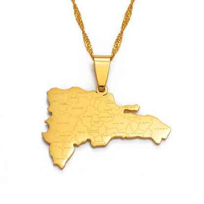 Dominican Republic Map and Flag Necklace