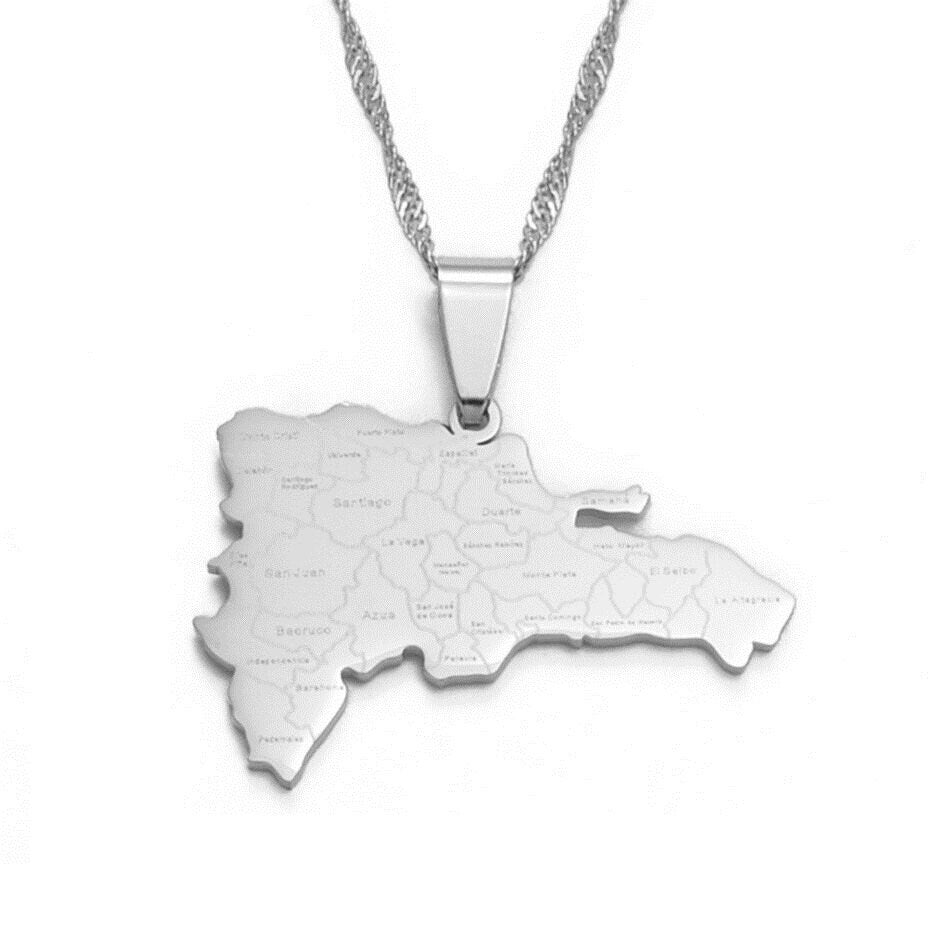 Dominican Republic Map and Flag Necklace