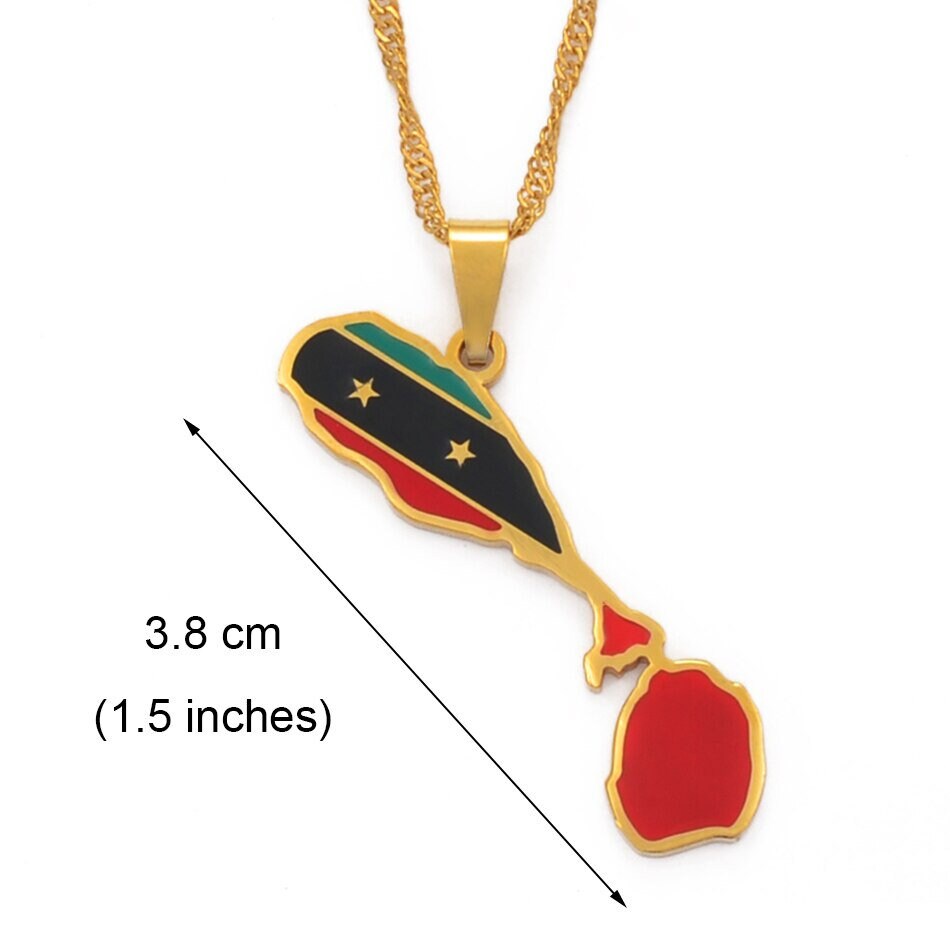 Saint Kitts and Nevis Map and Flag Necklace